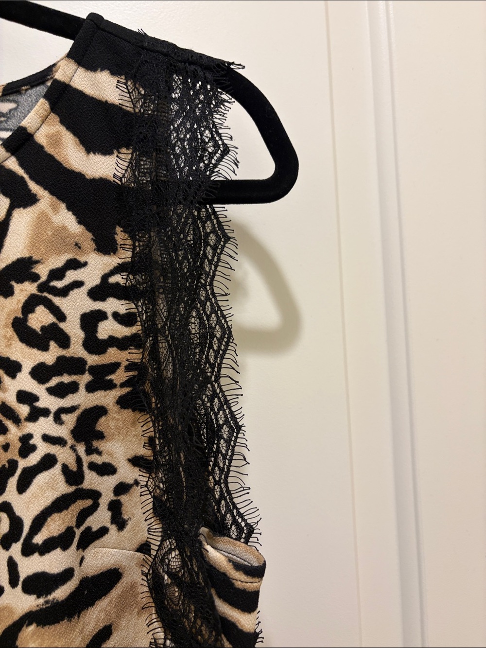 Sleeveless Animal Print Top with Lace Trim - Black & Beige INC - Picture 3 of 4